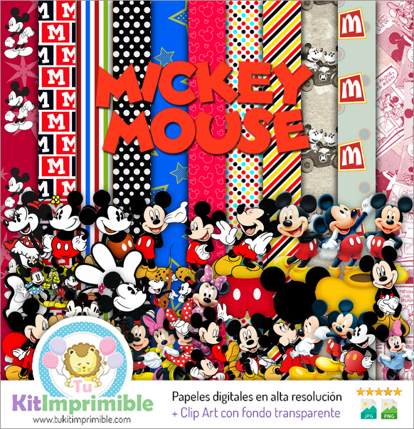 Papel Digital Mickey Mouse M6 - Padrões, Personagens e Acessórios