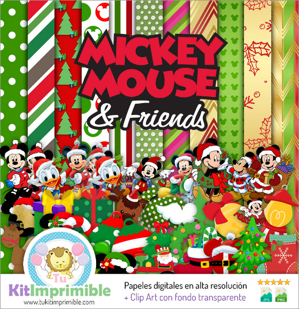 Mickey Mouse Christmas Digital Paper M1 – Muster, Charaktere und Zubehör