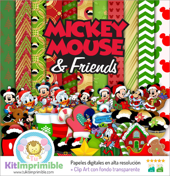 ミッキーマウス クリスマス デジタルペーパー M2 - 柄、キャラクター、アクセサリー