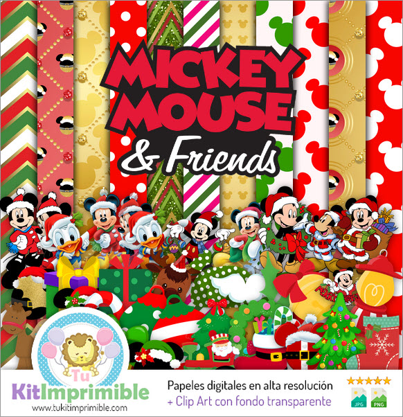 ミッキーマウス クリスマス デジタルペーパー M3 - 柄、キャラクター、アクセサリー