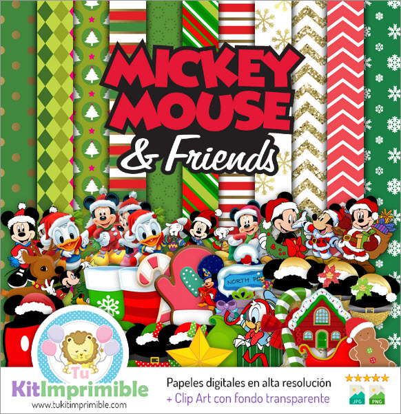 Mickey Mouse Christmas Digital Paper M4 – Muster, Charaktere und Zubehör