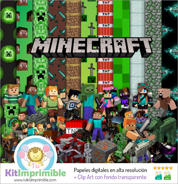 Цифровая бумага Minecraft M2 — выкройки, персонажи и аксессуары
