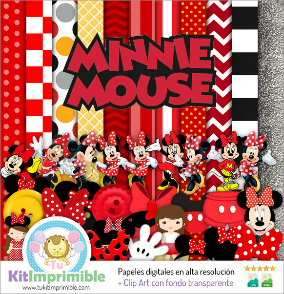 Papier Numérique Rouge Minnie Mouse M1 - Patrons, Personnages et Accessoires