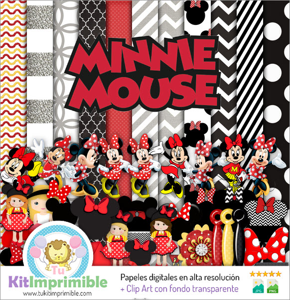 Цифровая бумага Red Minnie Mouse M2 — выкройки, персонажи и аксессуары