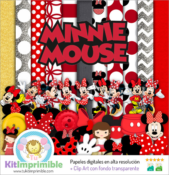 Цифровая бумага Red Minnie Mouse M3 — выкройки, персонажи и аксессуары
