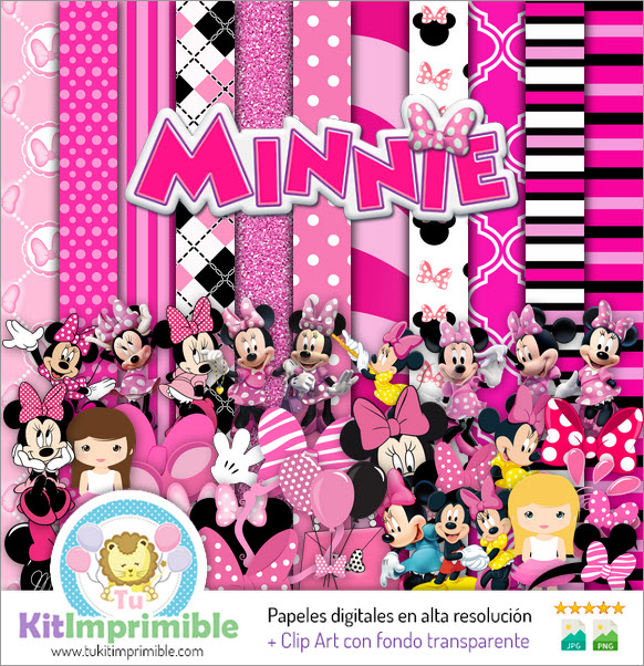 Rosa Minnie Maus Digitalpapier M1 – Muster, Charaktere und Zubehör