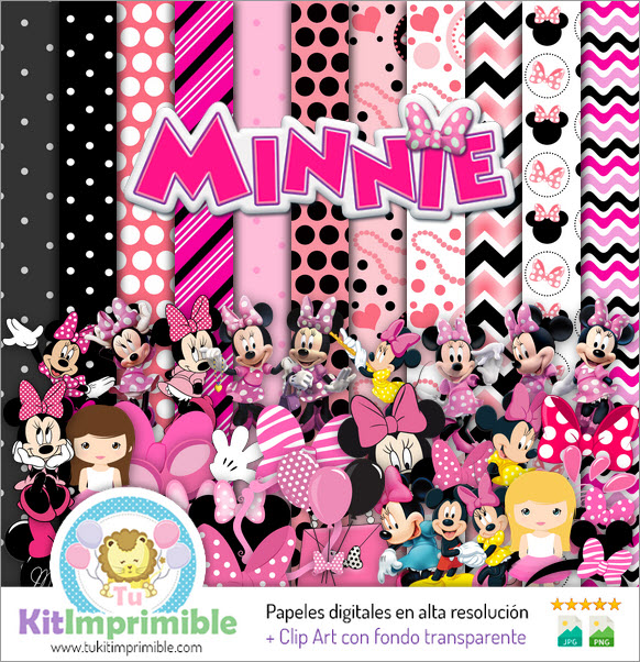 Papel Digital Minnie Mouse Rosa M2 - Patrones, Personajes y Accesorios
