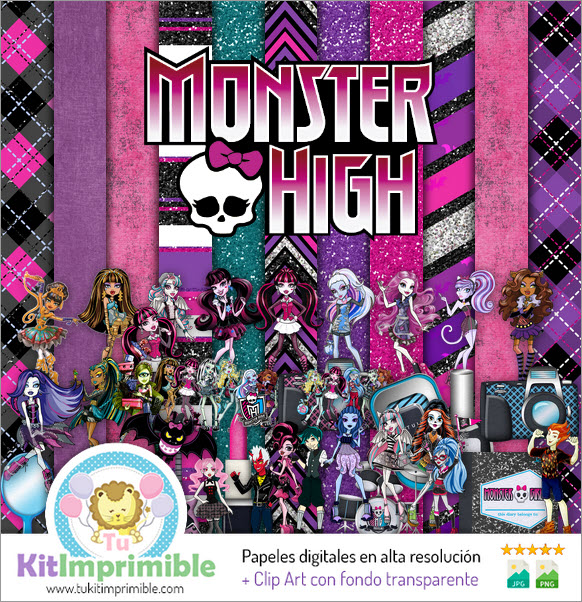 Papel Digital Monster High M4 - Patrones, Personajes y Accesorios
