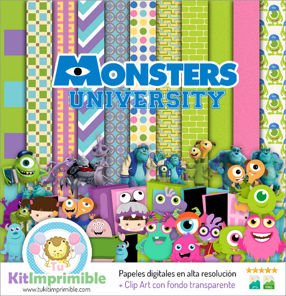 Цифровая бумага Monsters Inc University M1 — выкройки, персонажи и аксессуары