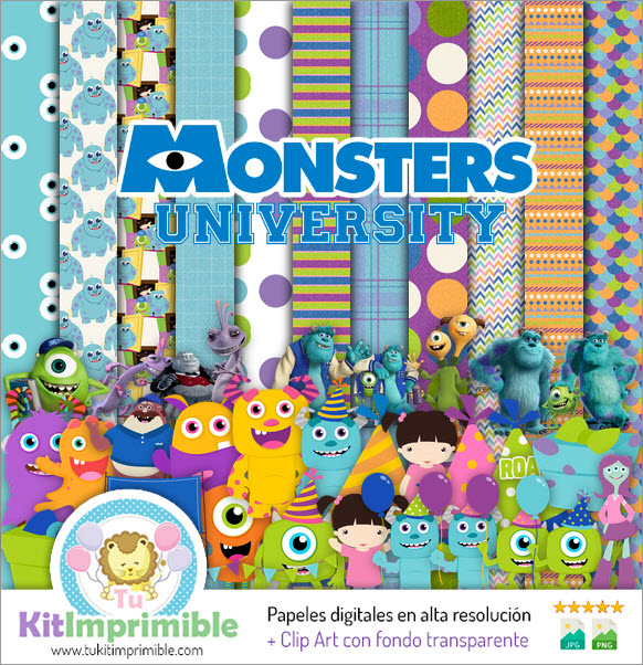 Papel Digital Monsters Inc University M2 - Patrones, Personajes y Accesorios