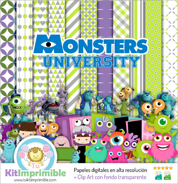 Papel Digital Monsters Inc University M4 - Patrones, Personajes y Accesorios