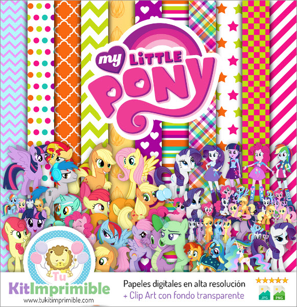 Digitales Papier My Little Pony Equestria M2 – Muster, Charaktere und Zubehör