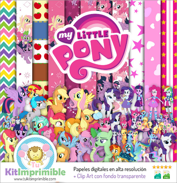 Papel Digital My Little Pony Equestria M6 - Padrões, Personagens e Acessórios