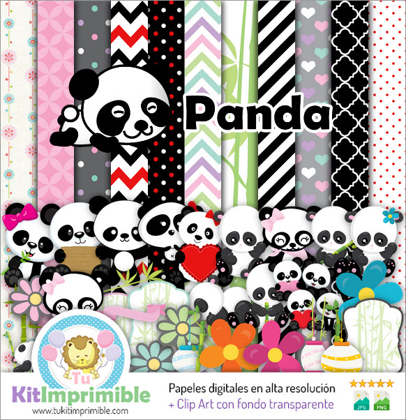 Panda Bear Digital Paper M1 - Patterns, Characters and Accessories