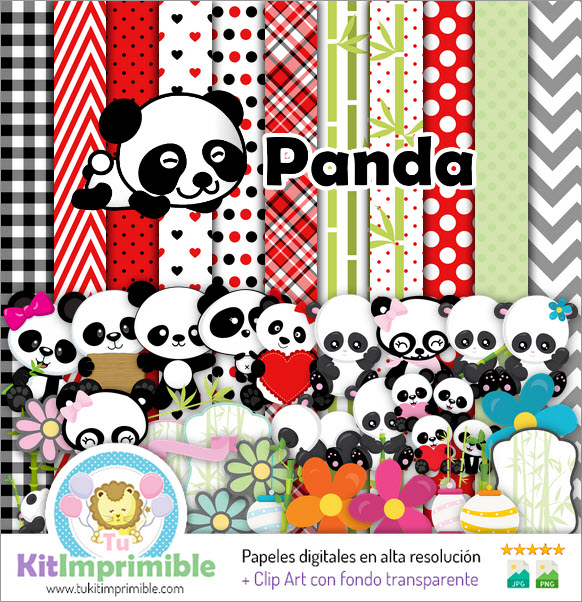 Panda Bear Digital Paper M2 - Patterns, Characters and Accessories