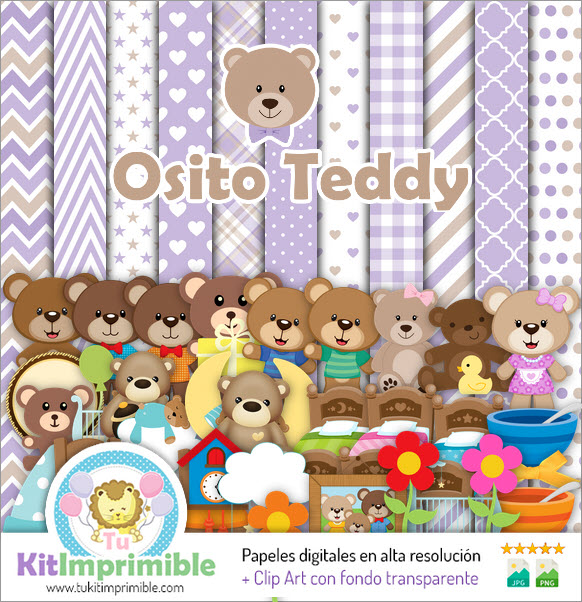 Teddy Bear Digital Paper M1 - Patterns, Characters and Accessories