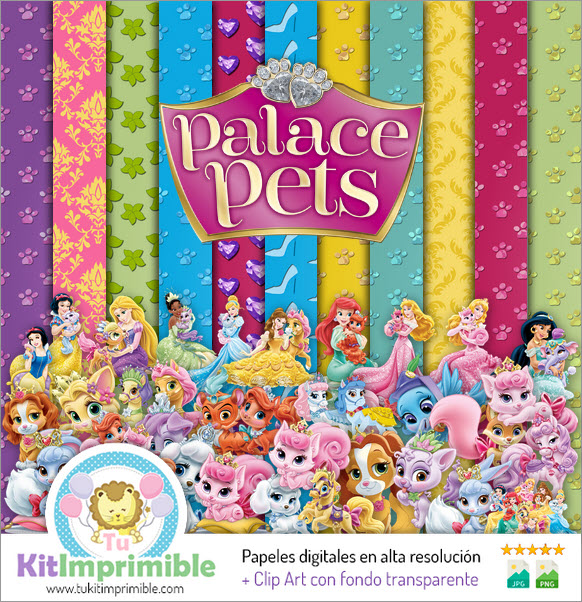 Palace Pets Princesas Papel Digital M1 - Padrões, Personagens e Acessórios