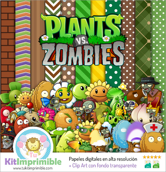 Digitales Papier Plants vs. Zombies M1 – Muster, Charaktere und Zubehör
