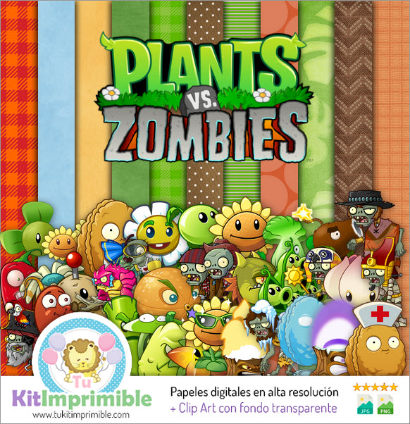 Papel Digital Plantas vs Zombies M2 - Patrones, Personajes y Accesorios
