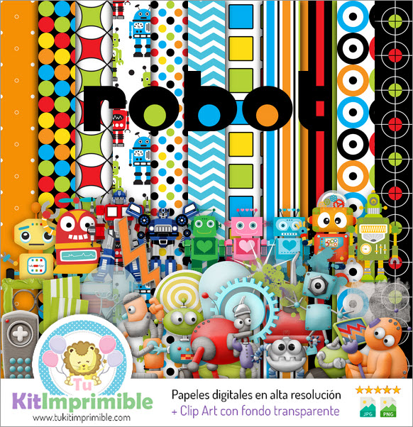 Robots Digital Paper M3 – Muster, Charaktere und Zubehör