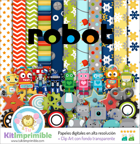 Robots Digital Paper M4 - Patterns, Characters and Accessories