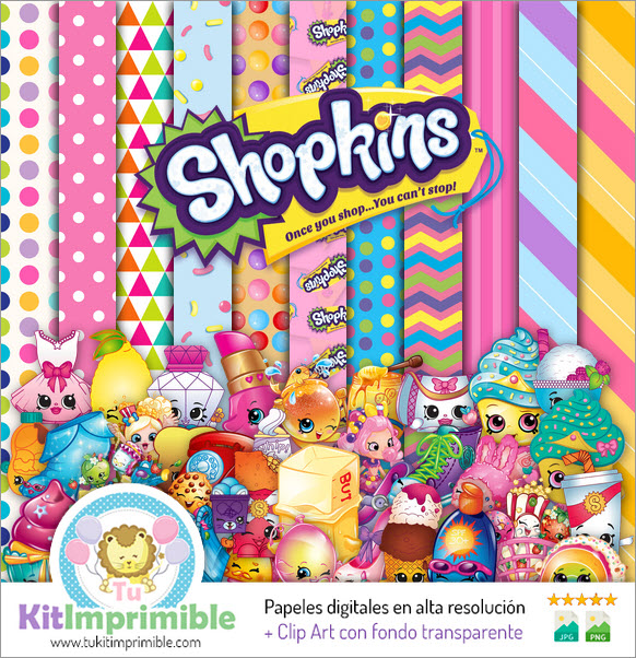 Shopkins Digital Paper M2 – Muster, Charaktere und Zubehör