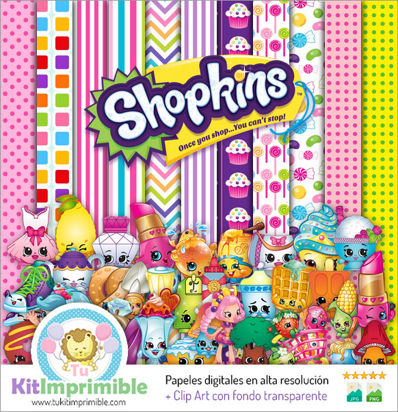 Shopkins Digital Paper M3 – Muster, Charaktere und Zubehör
