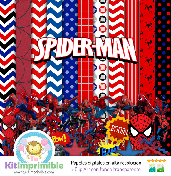 Spiderman Digital Paper Spider Man M2 – Muster, Charaktere und Zubehör