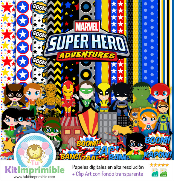 Super Heroes Digital Paper M1 – Muster, Charaktere und Zubehör