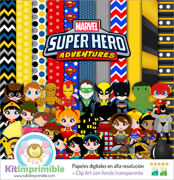 Papel Digital Super Heroes M2 - Padrões, Personagens e Acessórios