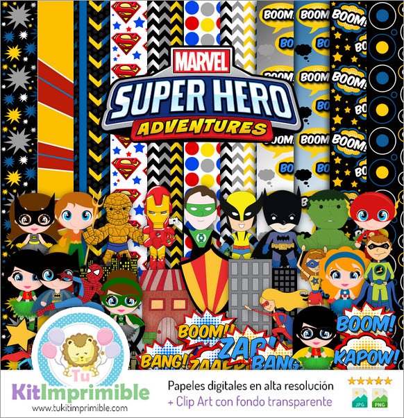Цифровая бумага Super Heroes M5 — выкройки, персонажи и аксессуары