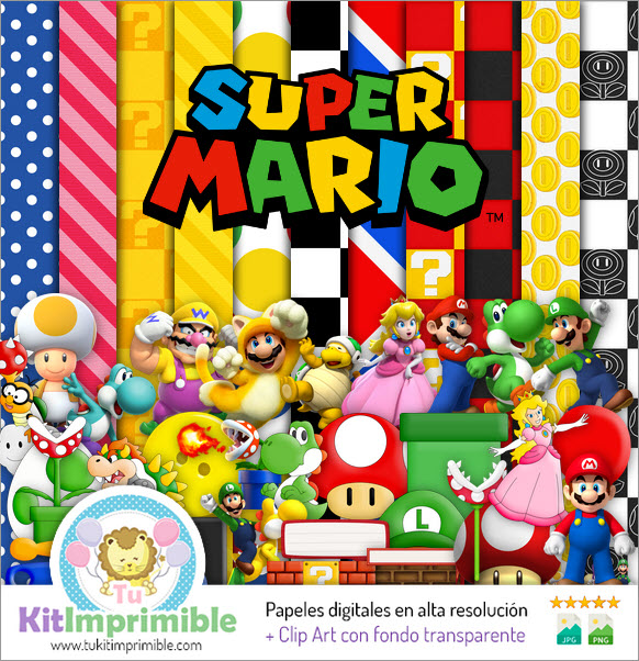 Цифровая бумага Super Mario Bros M2 — выкройки, персонажи и аксессуары