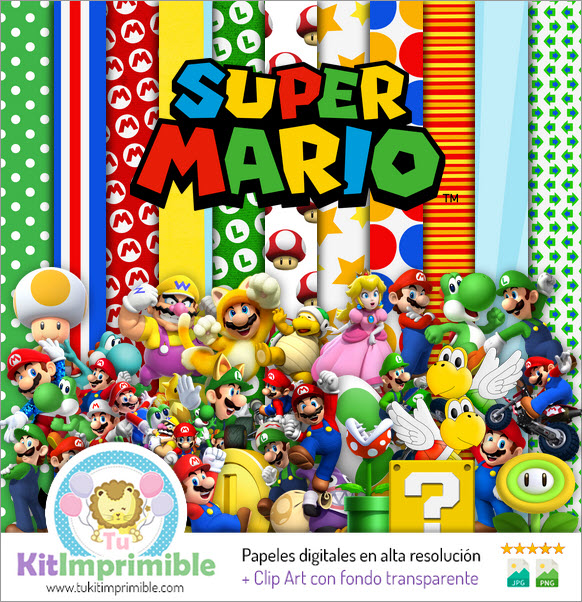 Papel Digital Super Mario Bros M3 - Patrones, Personajes y Accesorios
