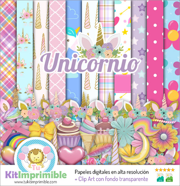 Classic Unicorn Digital Paper M1 - Patterns, Characters and Accessories