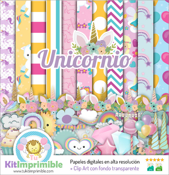 Classic Unicorn Digital Paper M2 - Patterns, Characters and Accessories