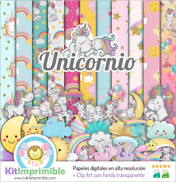 Vintage Unicorn Digital Paper M1 - Patterns, Characters and Accessories