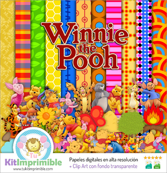 Papel Digital Winnie The Pooh M1 - Padrões, Personagens e Acessórios